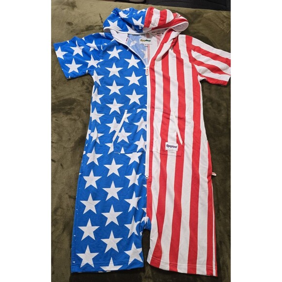 Men's Tipsy Elves American Flag One Piece Jumpsuit Patriotic Hoodie Large - Picture 1 of 6